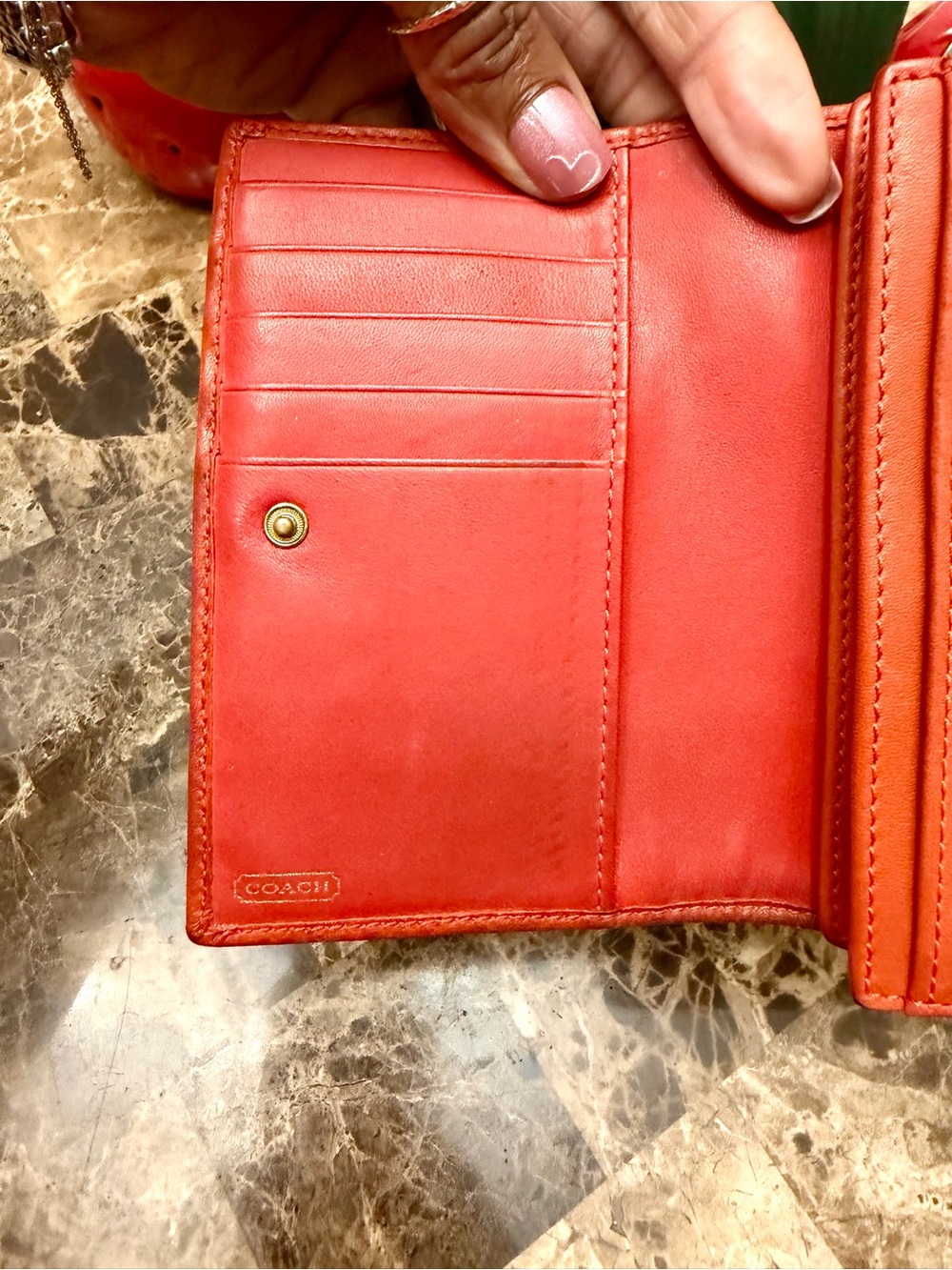 Coach Signature Canvas Bifold Wallet in Brown and Orange/Red - Picture 10 of 17